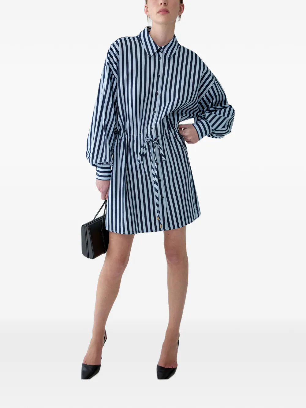 Carolina Herrera Gestreepte mini-blousejurk met trekkoord Blauw