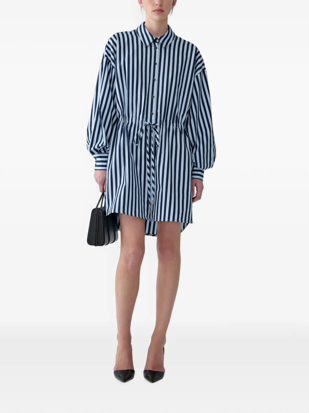 Carolina Herrera striped drawstring mini shirt dress - Blau