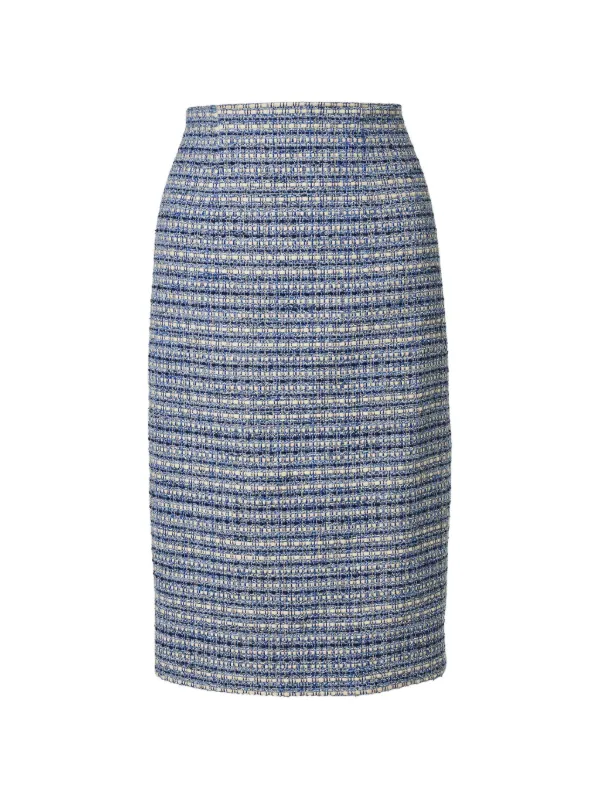 Carolina Herrera Tweed Pencil Midi Skirt in Blue