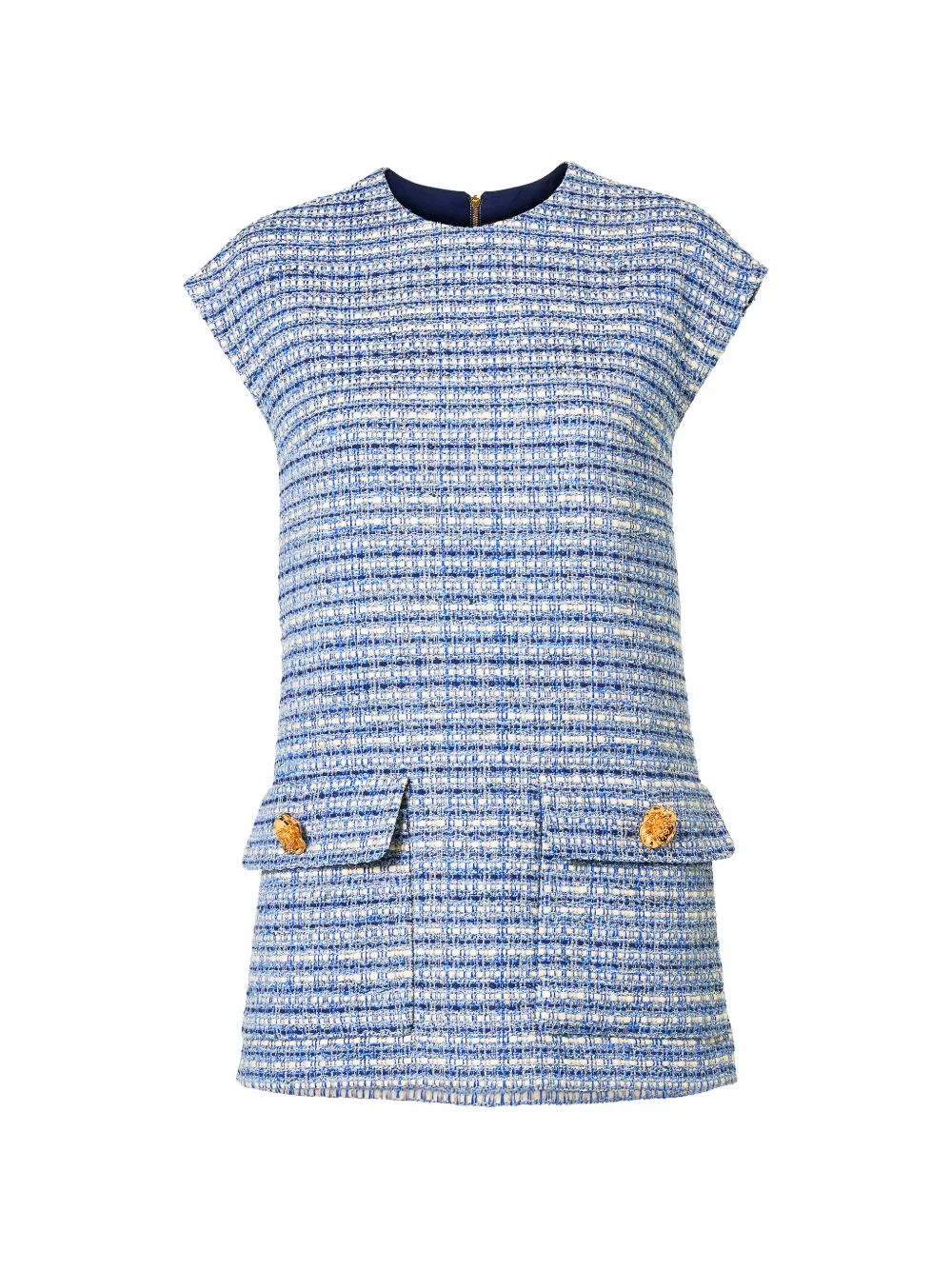 Carolina Herrera short-sleeved belted tweed blouse - Blau
