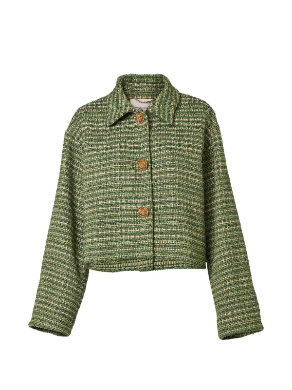 Carolina Herrera Cropped Tweed Jacket in Green