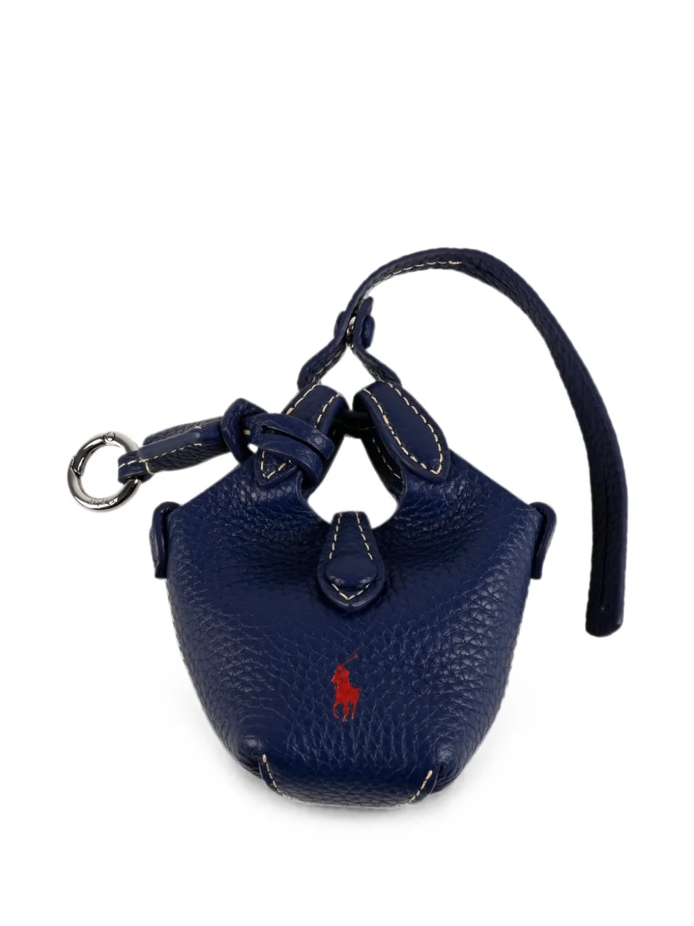 Polo Ralph Lauren logo-embroidered pebbled leather keyring - Blau