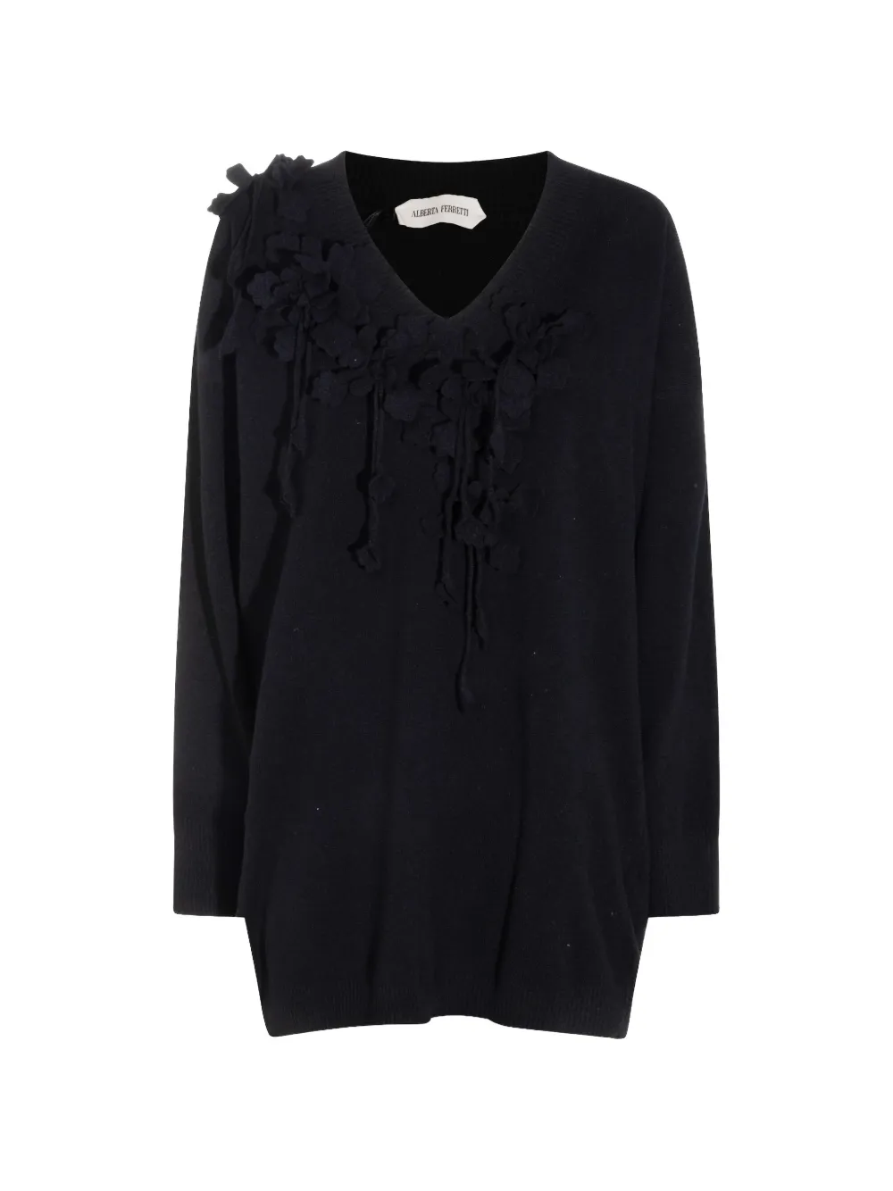 Alberta Ferretti floral-appliqué V-neck mini dress Zwart