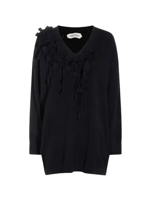 Alberta Ferretti floral-appliqué V-neck mini dress