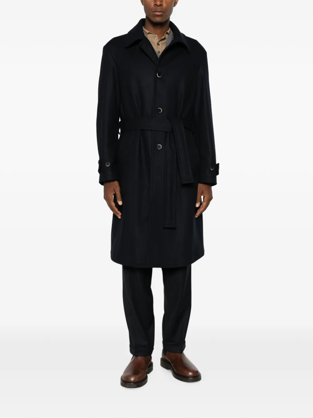 Barena Button-down jas met ceintuur Blauw
