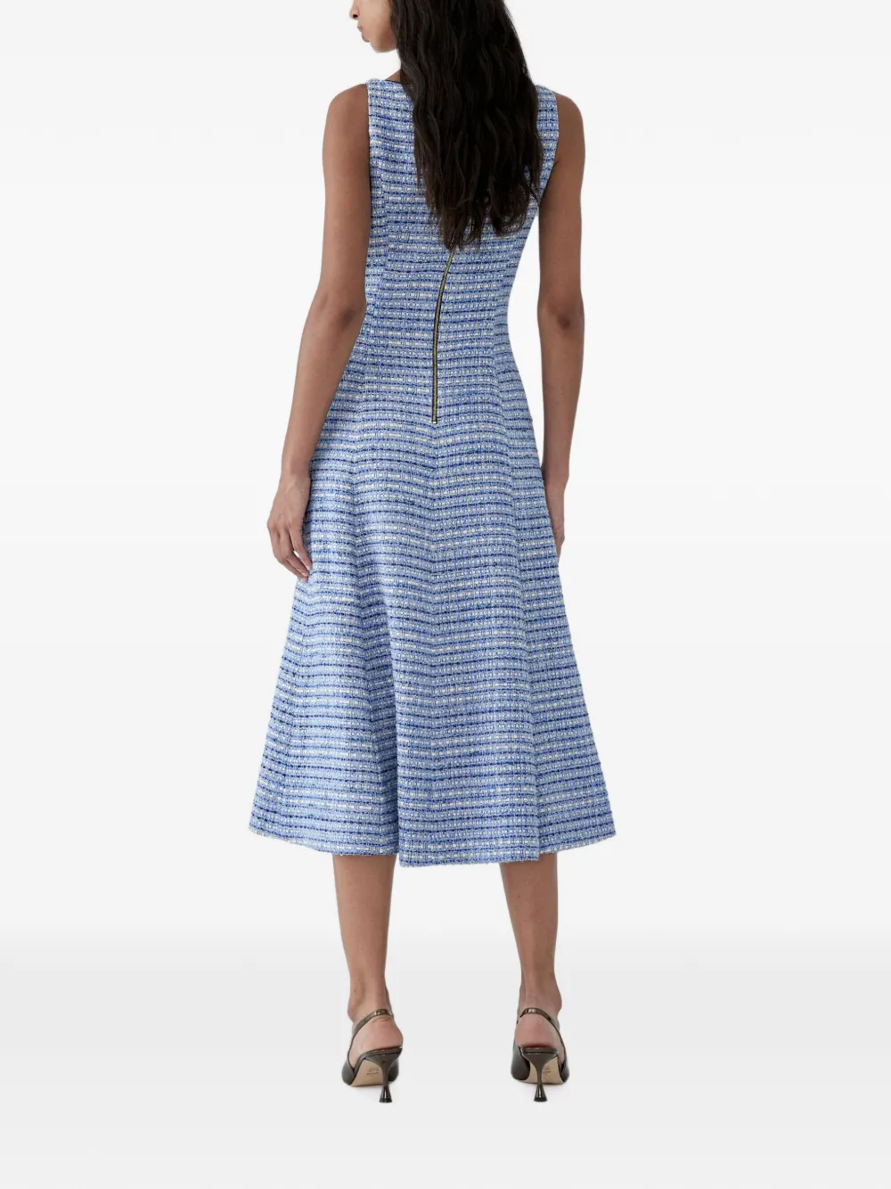 Carolina Herrera A-lijn midi-jurk met tweed-effect en knoopdetail Blauw