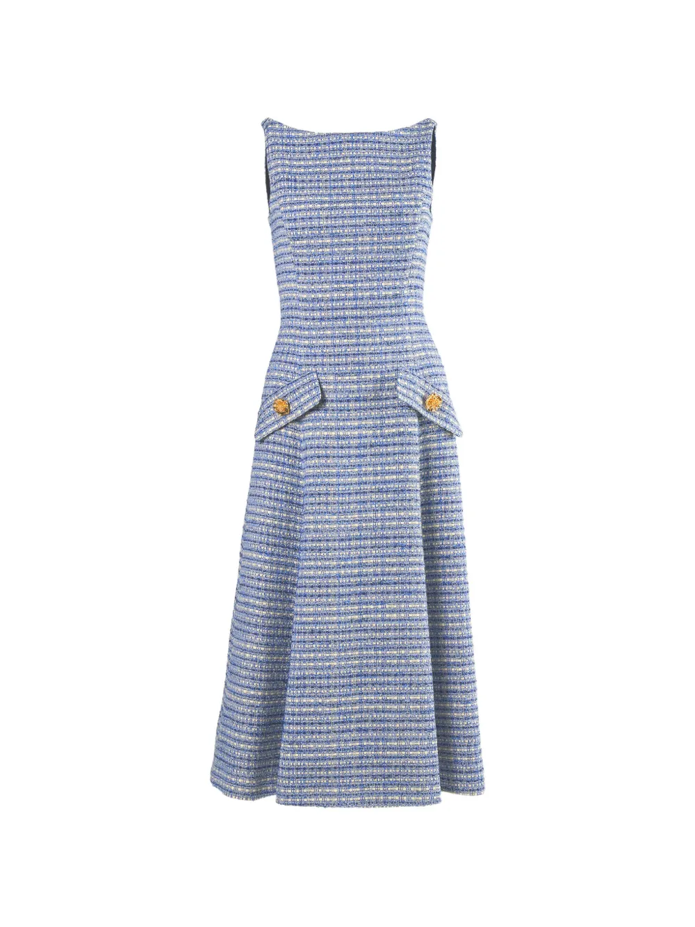 Carolina Herrera tweed-effect button-detail A-line midi dress - Blau