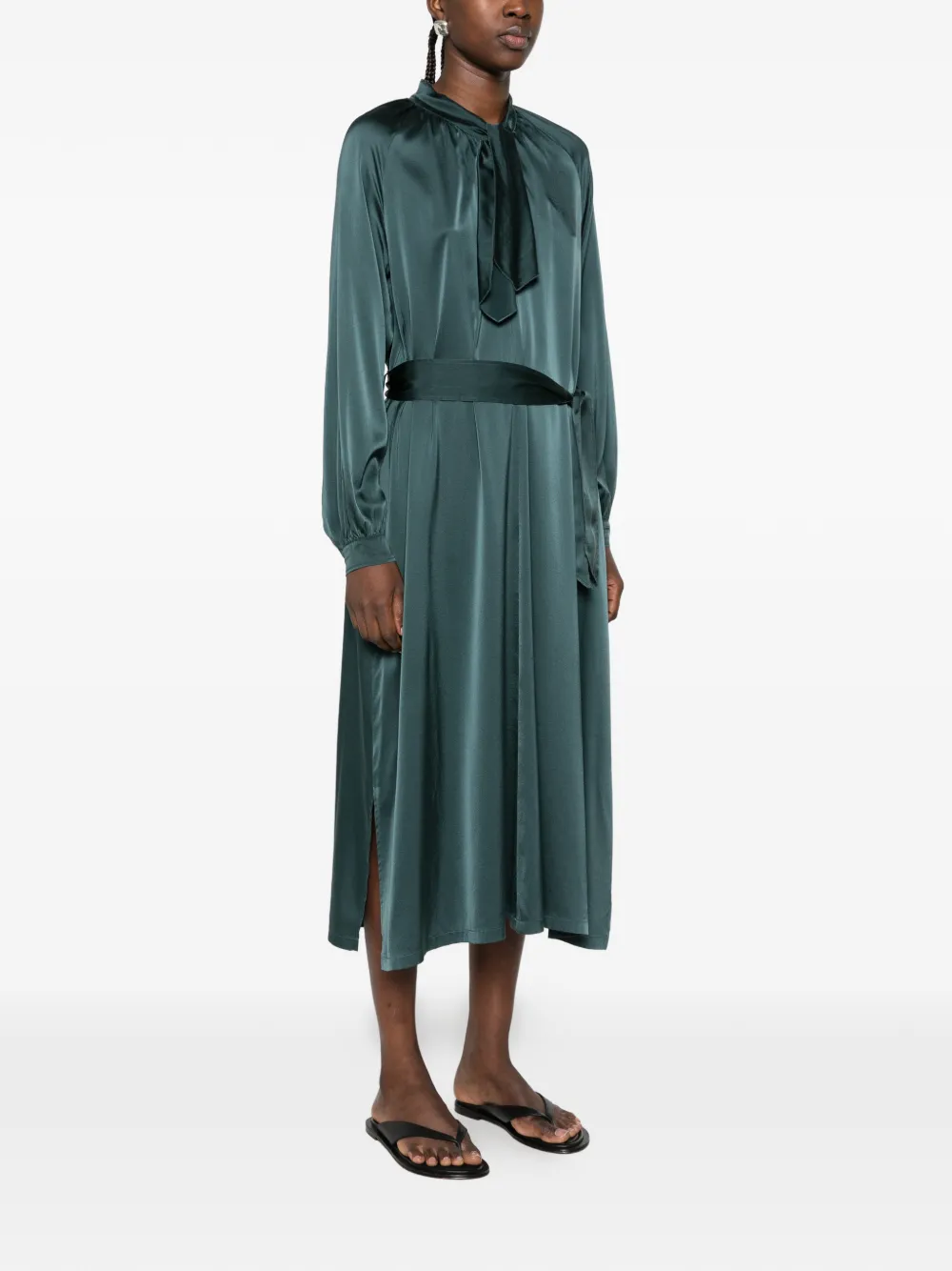 Forte satin-finish bow-tie midi dress Groen