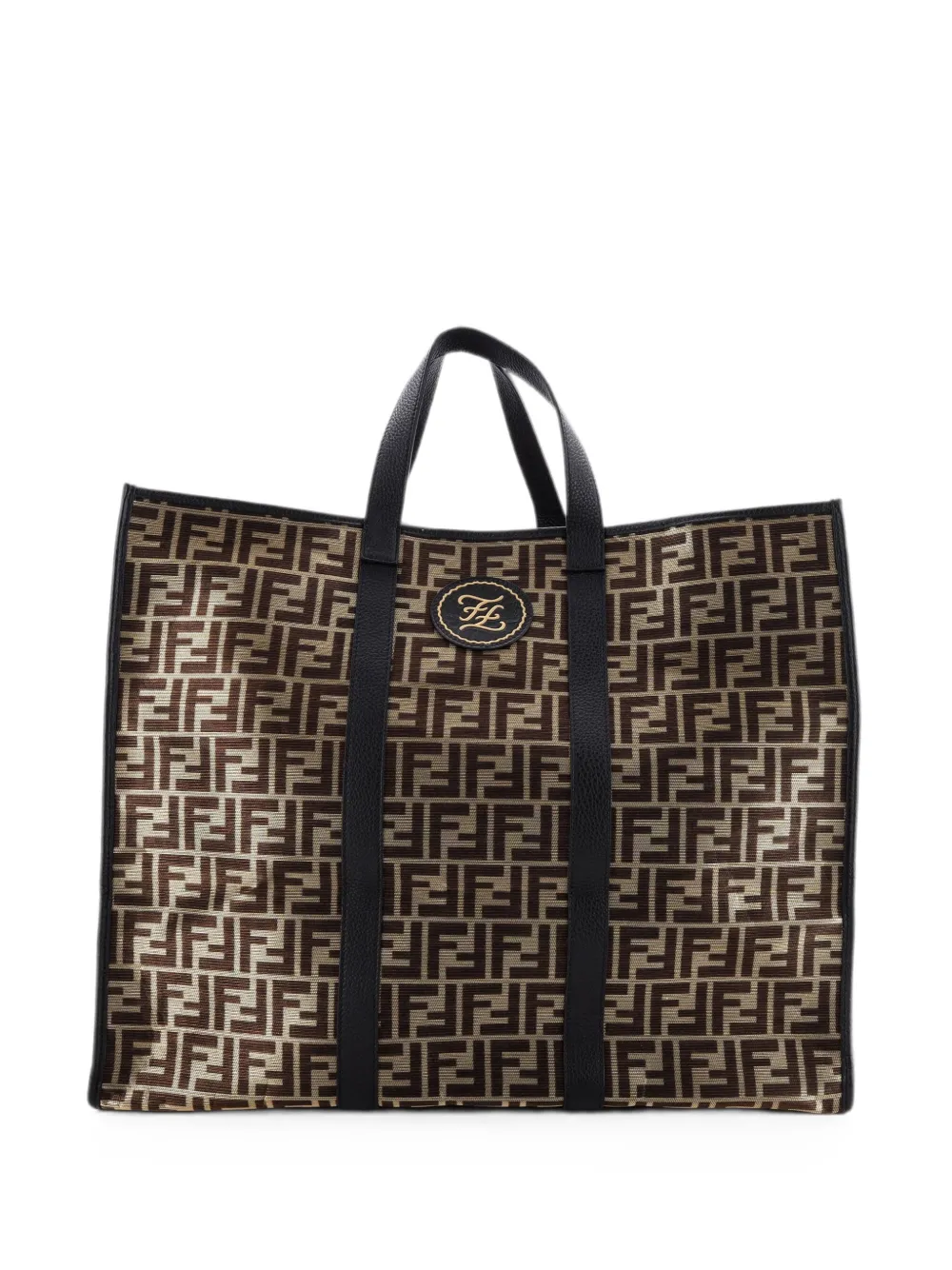 Pre-owned Fendi Karligraphy Metallic Zucca Canvas Large Tote Bag In ブラウン