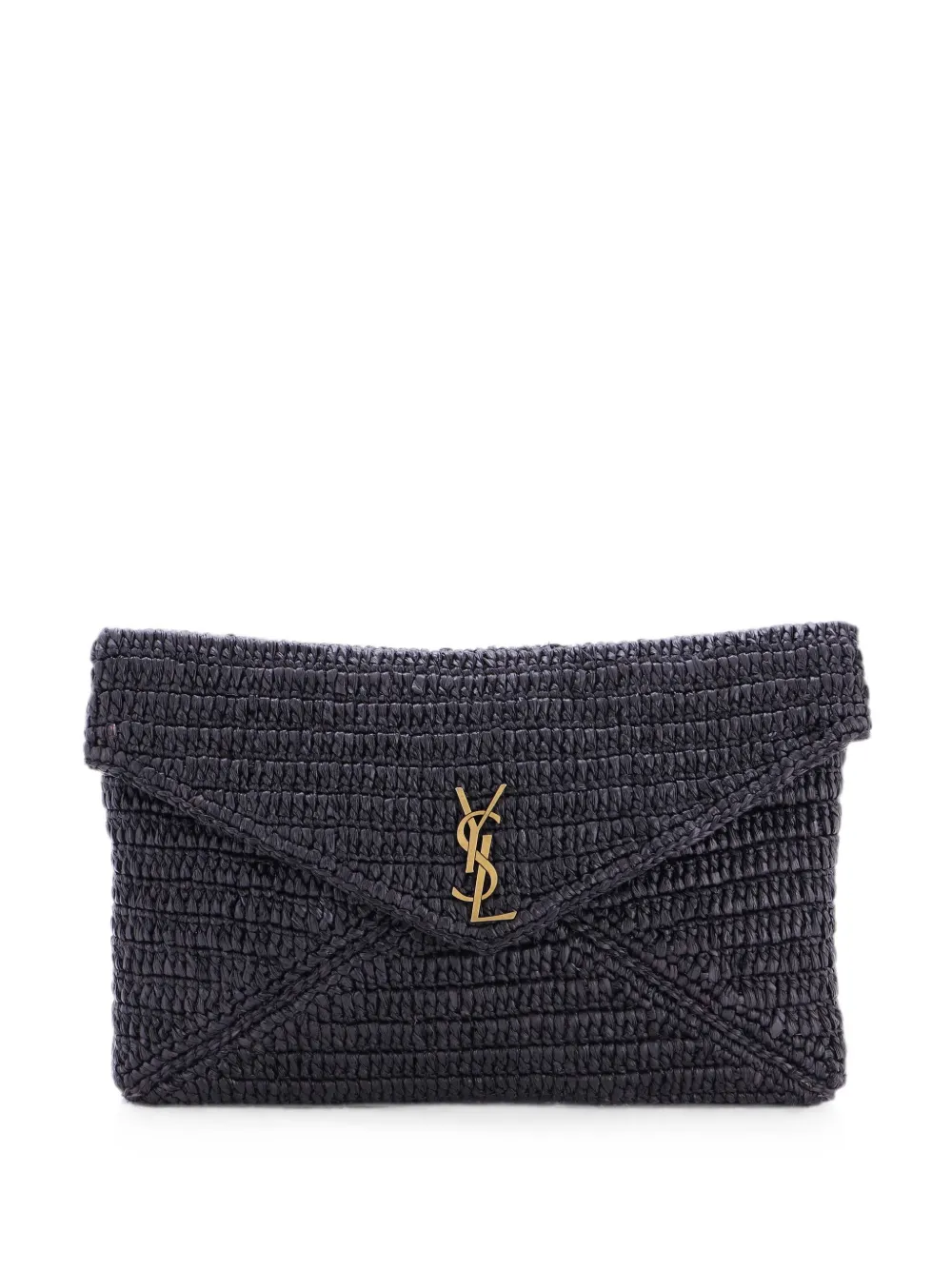 Saint Laurent Pre-Owned Cassandre Envelope Raffia Large clutch bag - Black