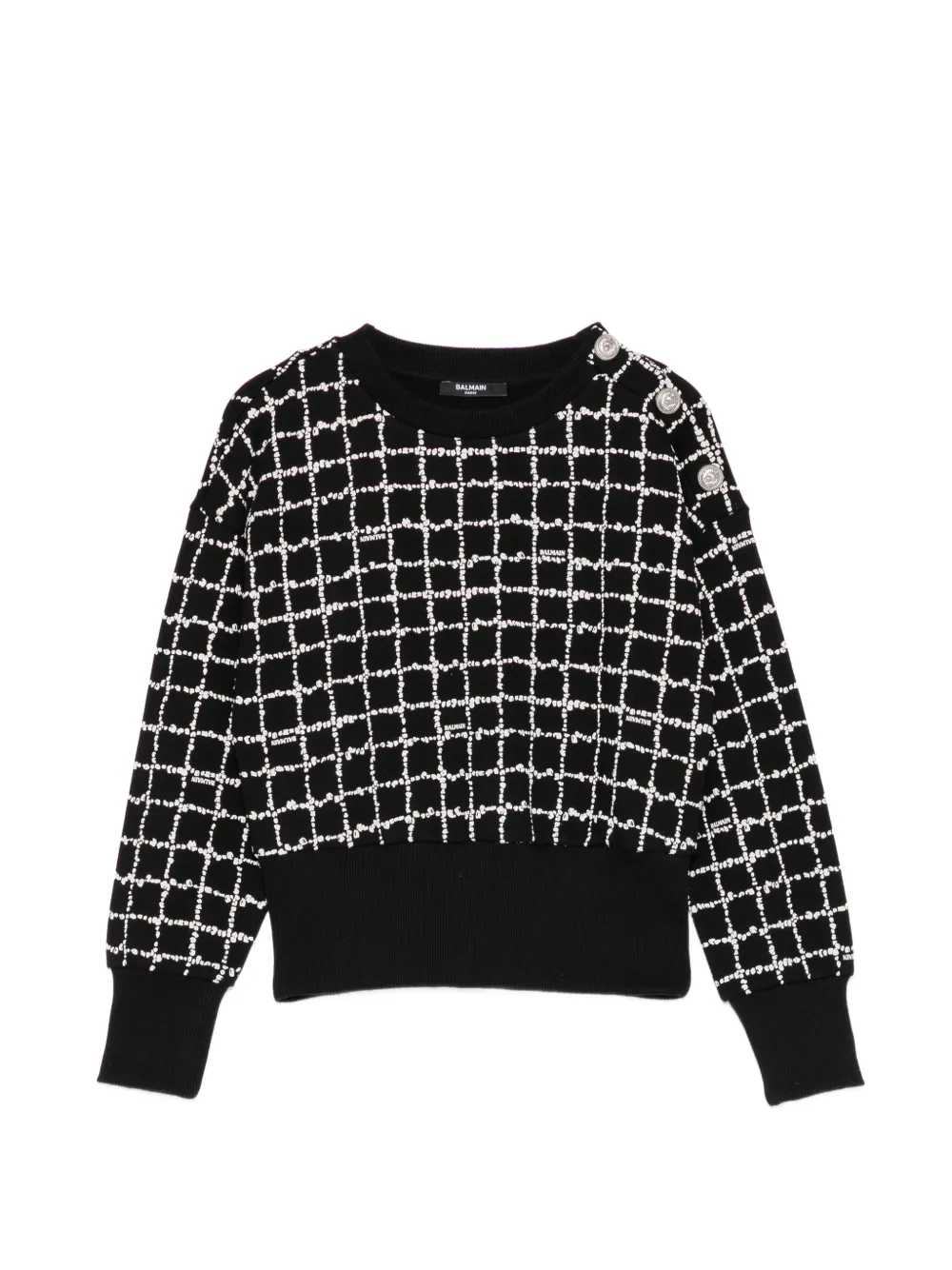 Balmain Kids sweat à carreaux et détail d eboutons - Noir