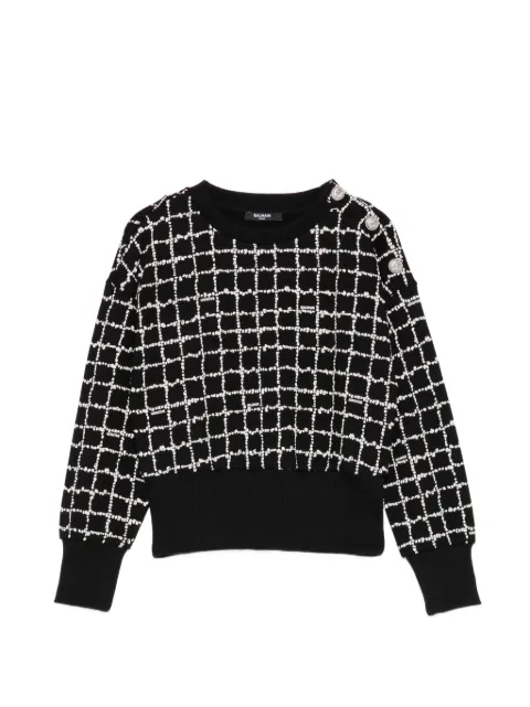 Balmain Kids checked button-detail sweatshirt