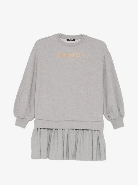 Balmain Kids logo-print ruffled dress