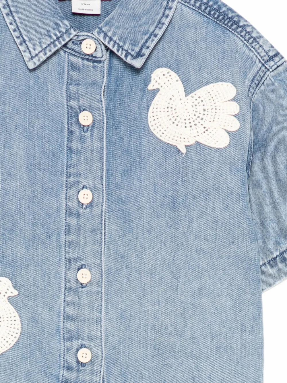 Stella McCartney Kids Gehaakt denim shirt met vogel Blauw