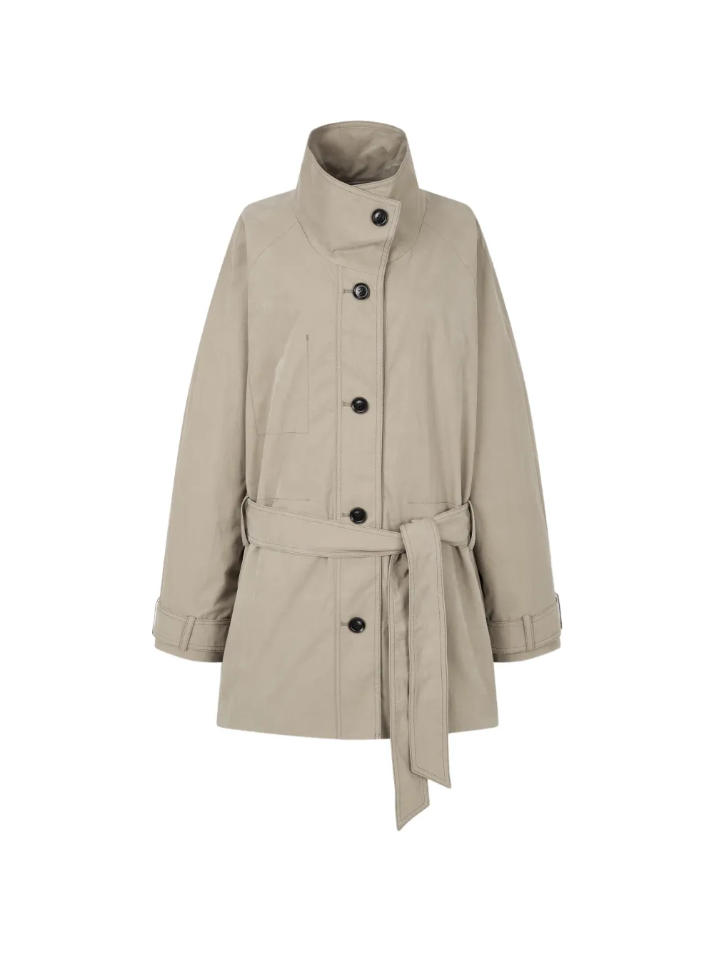 Tomboy Belted Button-front Single-breasted Coat In Neutral