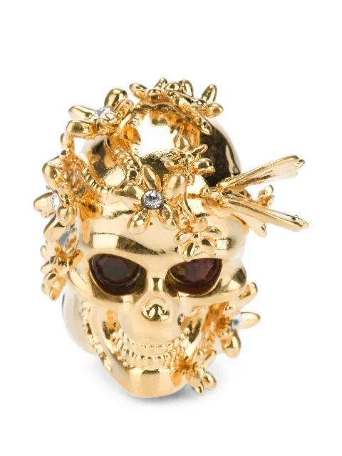 Alexander McQueen floral-embellished skull ring
