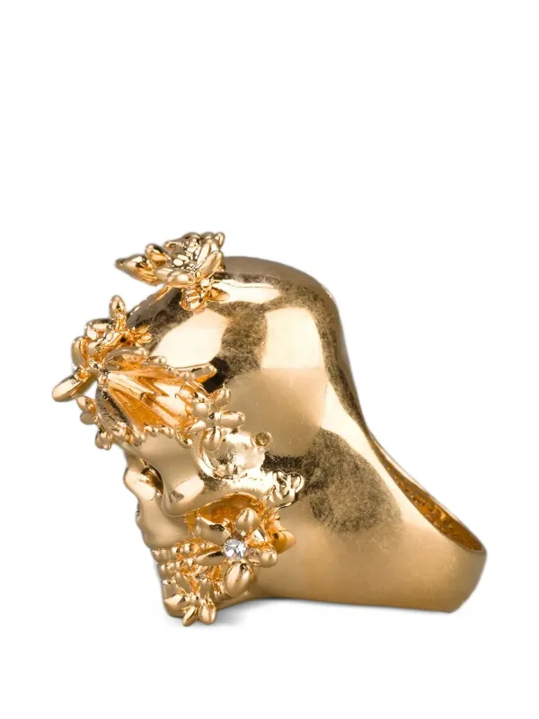 Alexander McQueen floral-embellished Skull Ring | Gold | FARFETCH