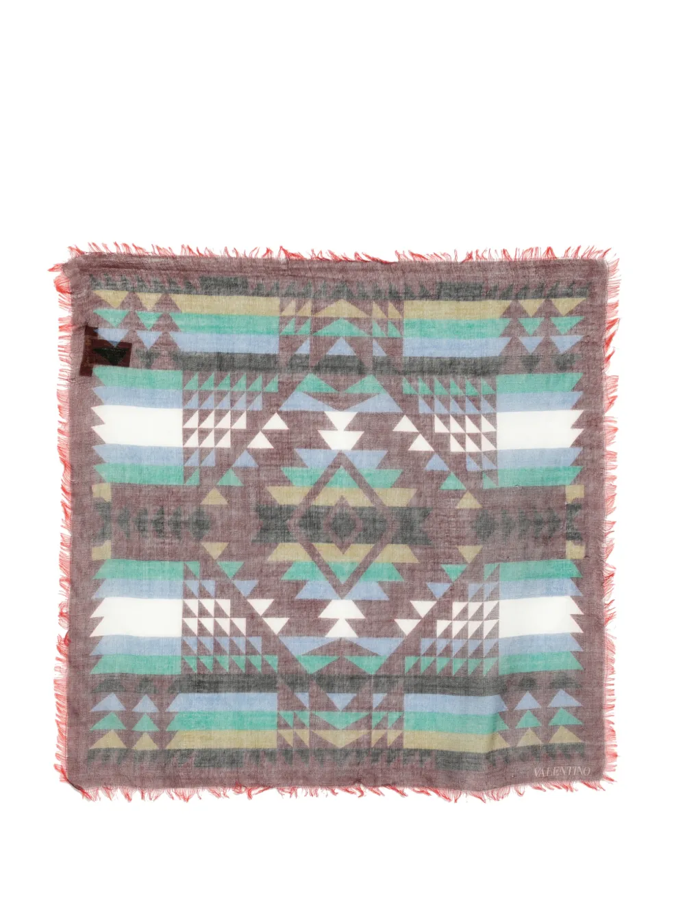 Valentino Garavani geometric-pattern frayed scarf - Rot