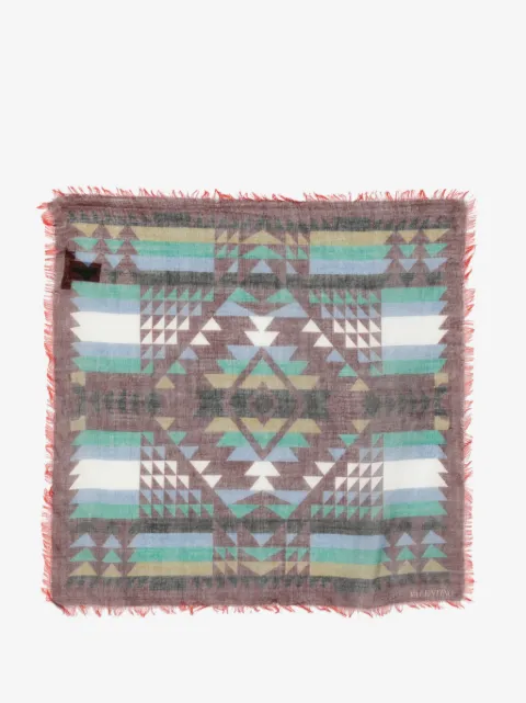 Valentino Garavani geometric-pattern frayed scarf