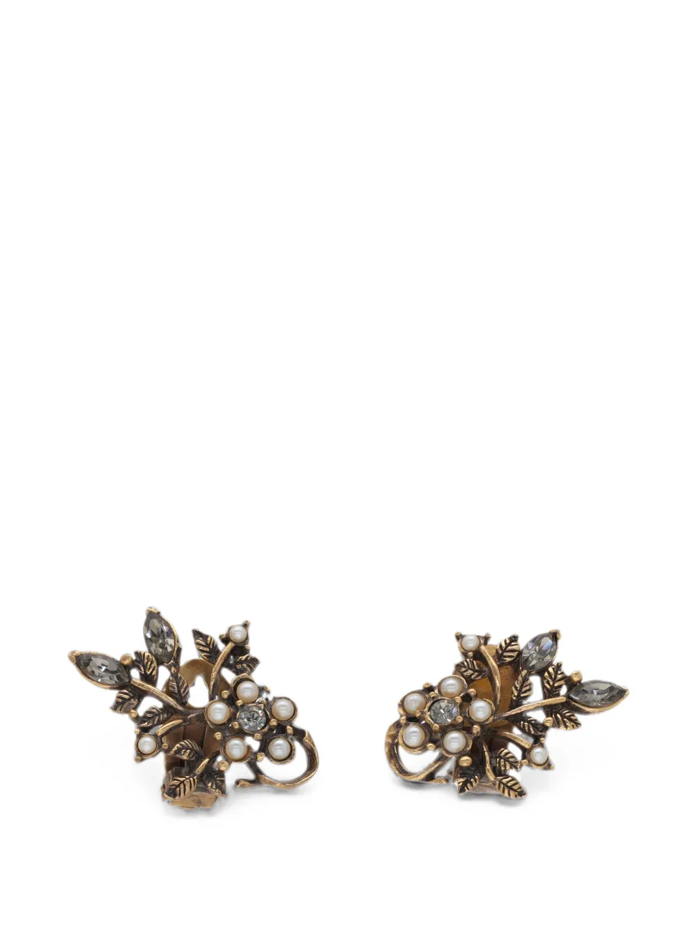 Vintage floral faux-pearl clip-on earrings - Gold