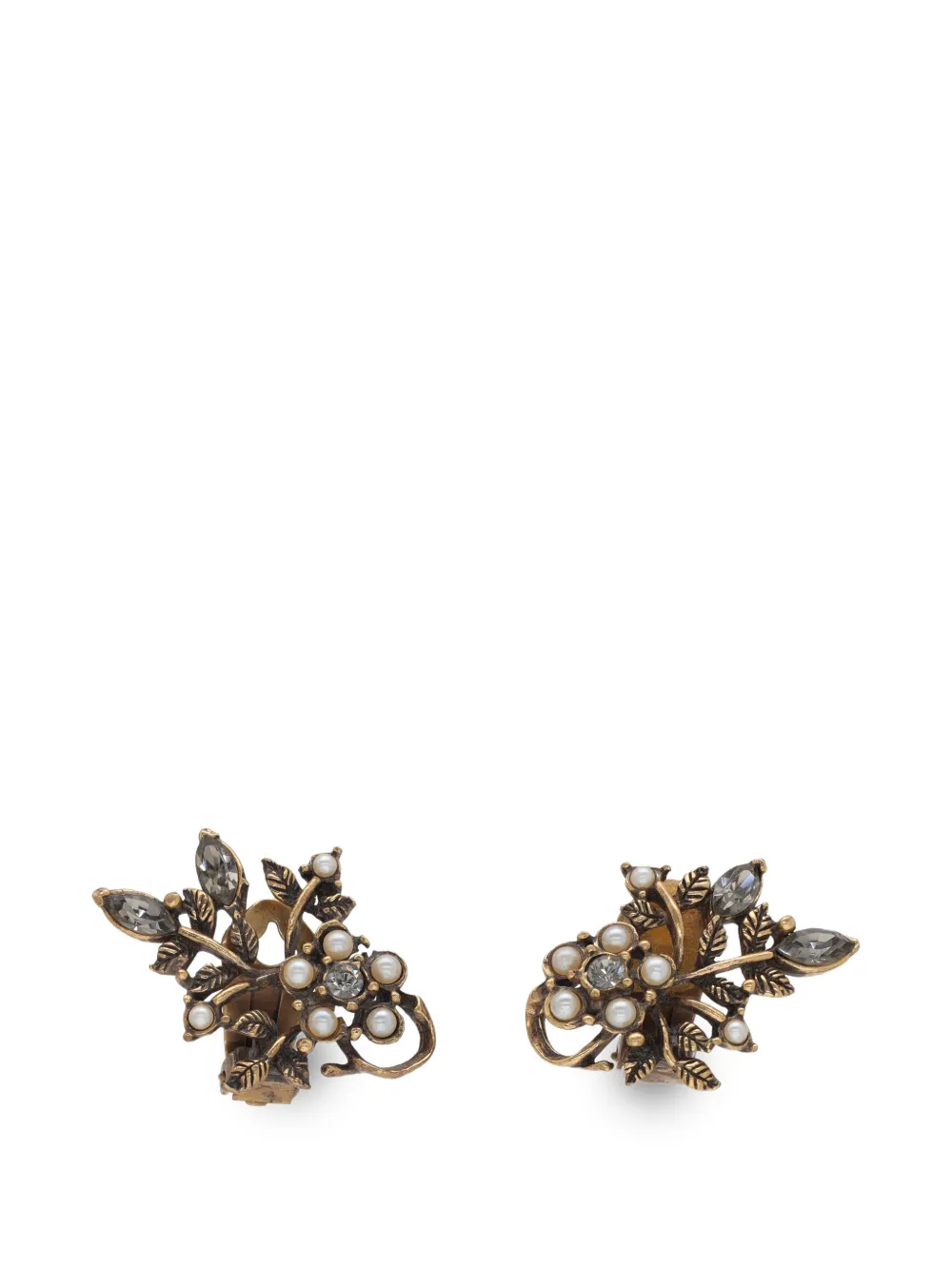 Vintage floral faux-pearl clip-on earrings - Gold