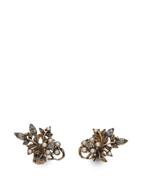 Vintage floral faux-pearl clip-on earrings