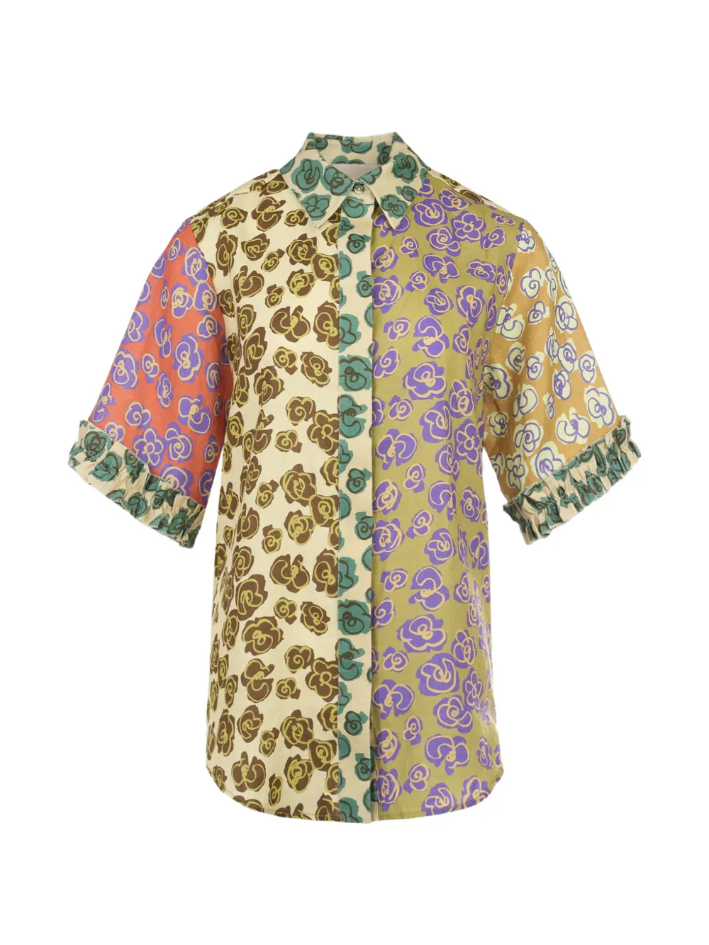 ALEMAIS Camicia Patty a fiori con ruches - Toni neutri