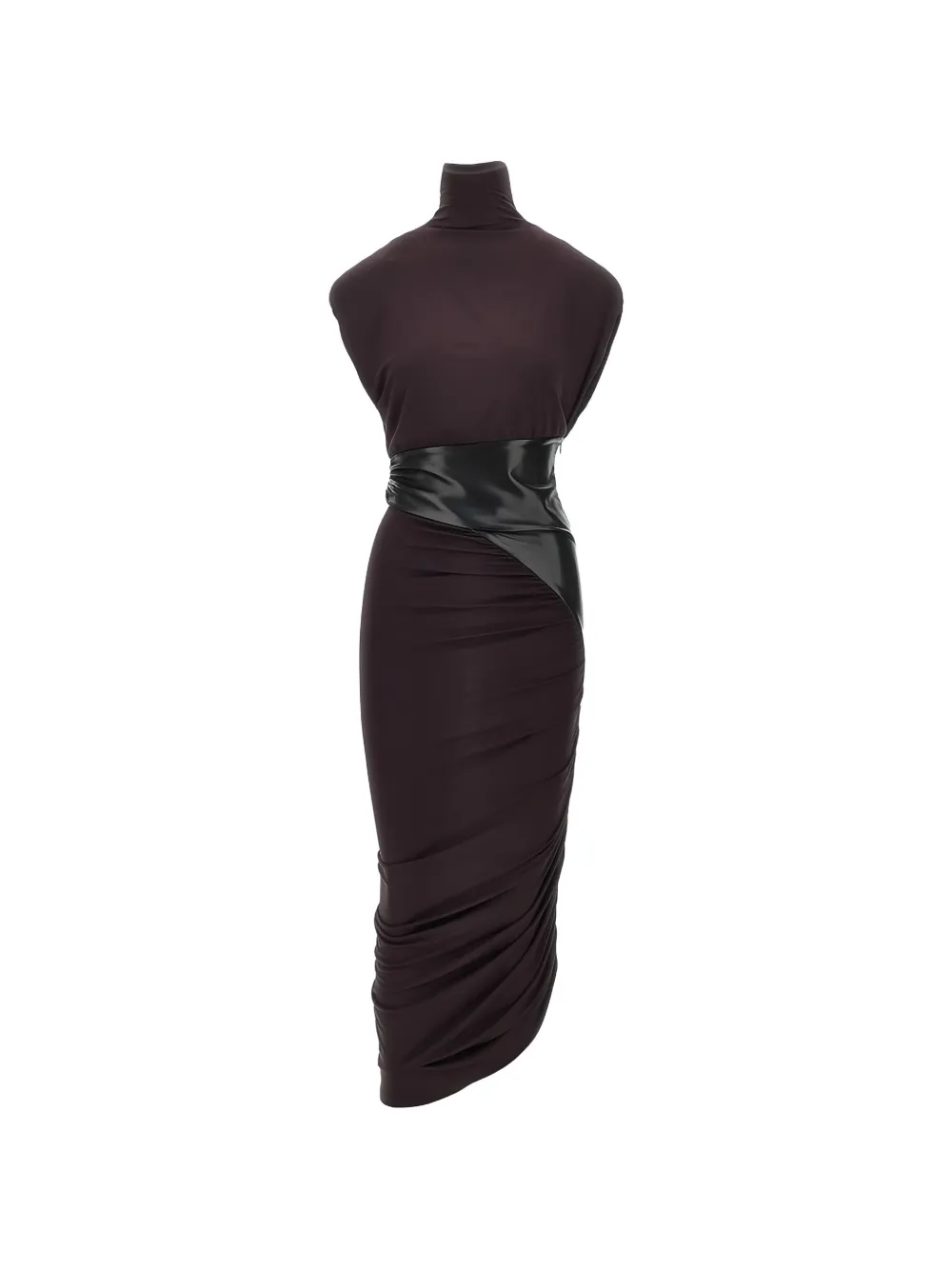 THE ANDAMANE high-neck ruched maxi dress - Brown
