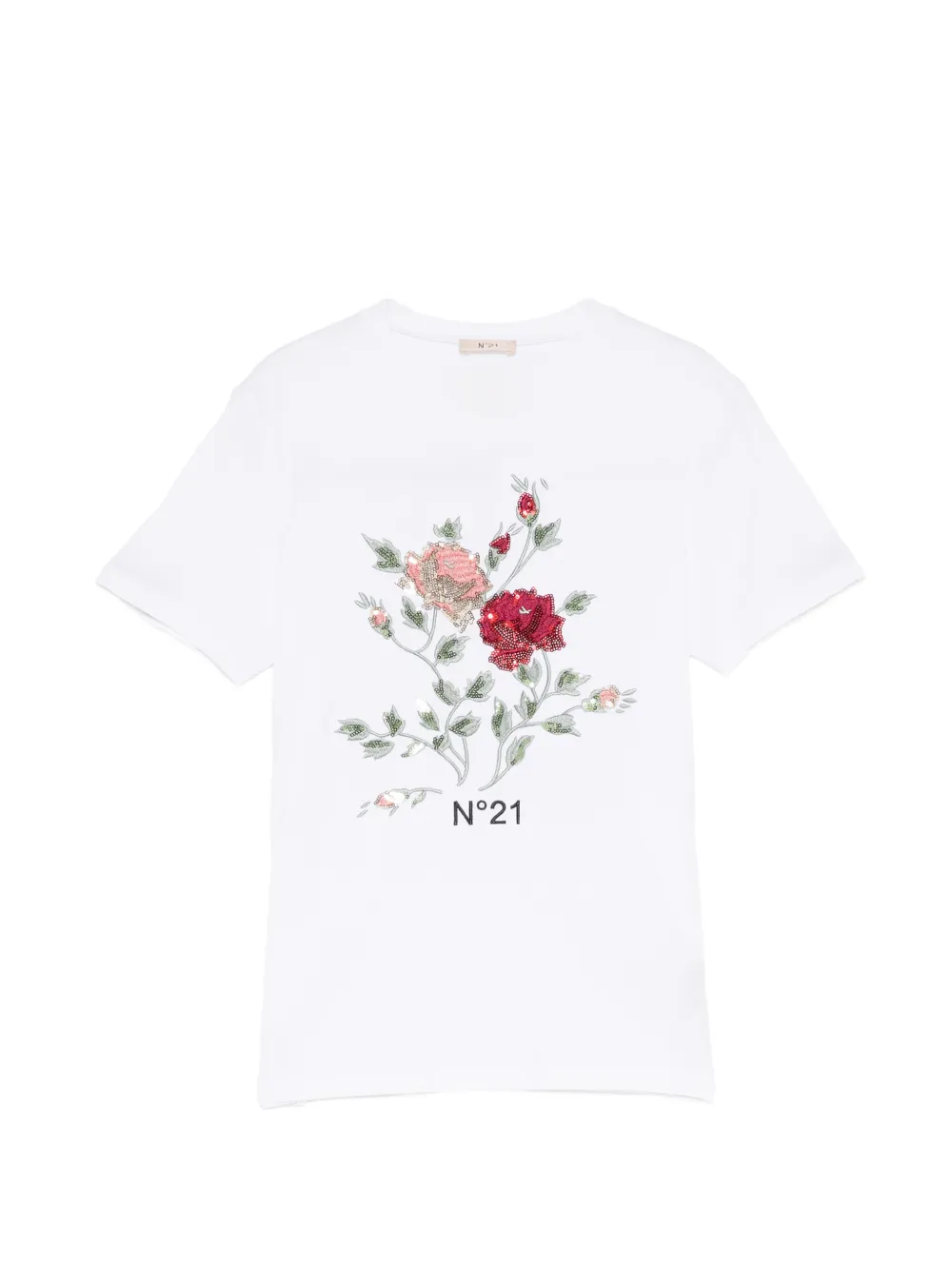 Nº21 Kids t-shirt brodé de sequins - Blanc
