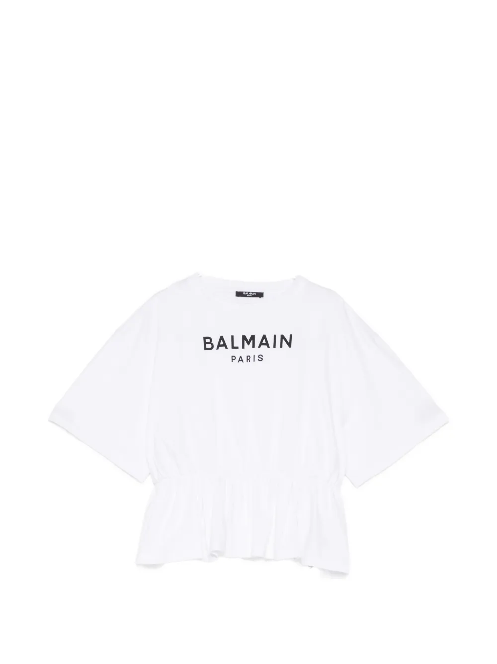 Balmain Kids logo-print ruffled T-shirt - Bianco