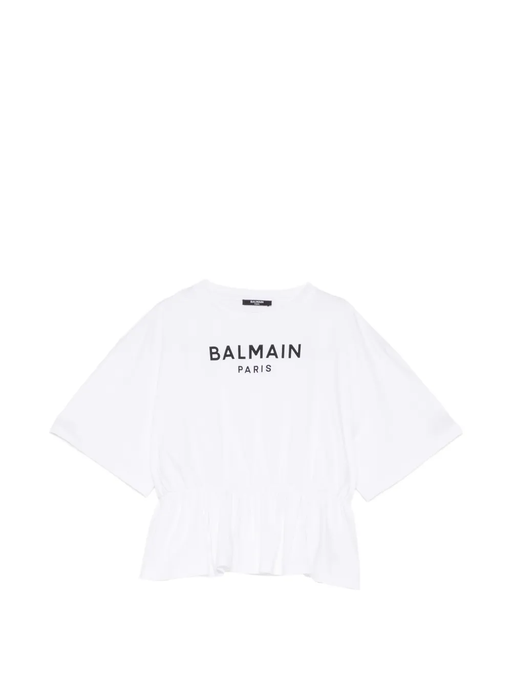 Balmain Kids logo-print ruffled T-shirt - Bianco