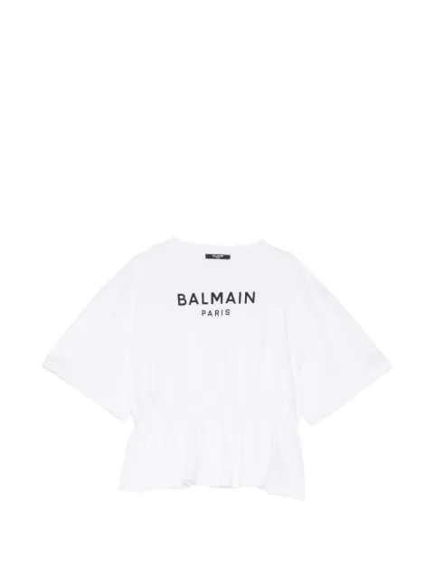 Balmain Kids 로고 프린트 러플 티셔츠