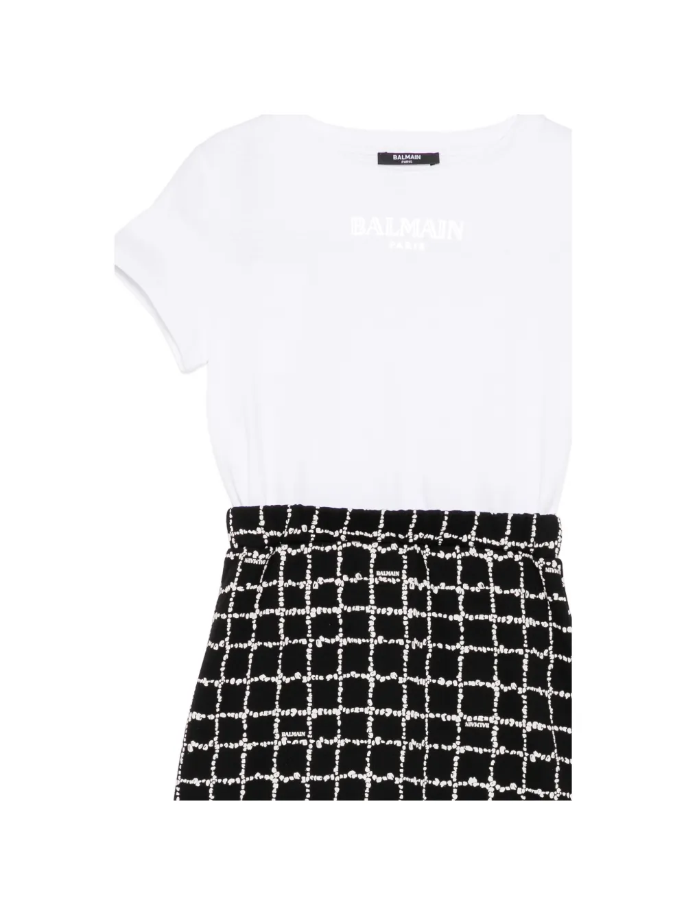 Balmain Kids Geruite jurk met logo-print Wit