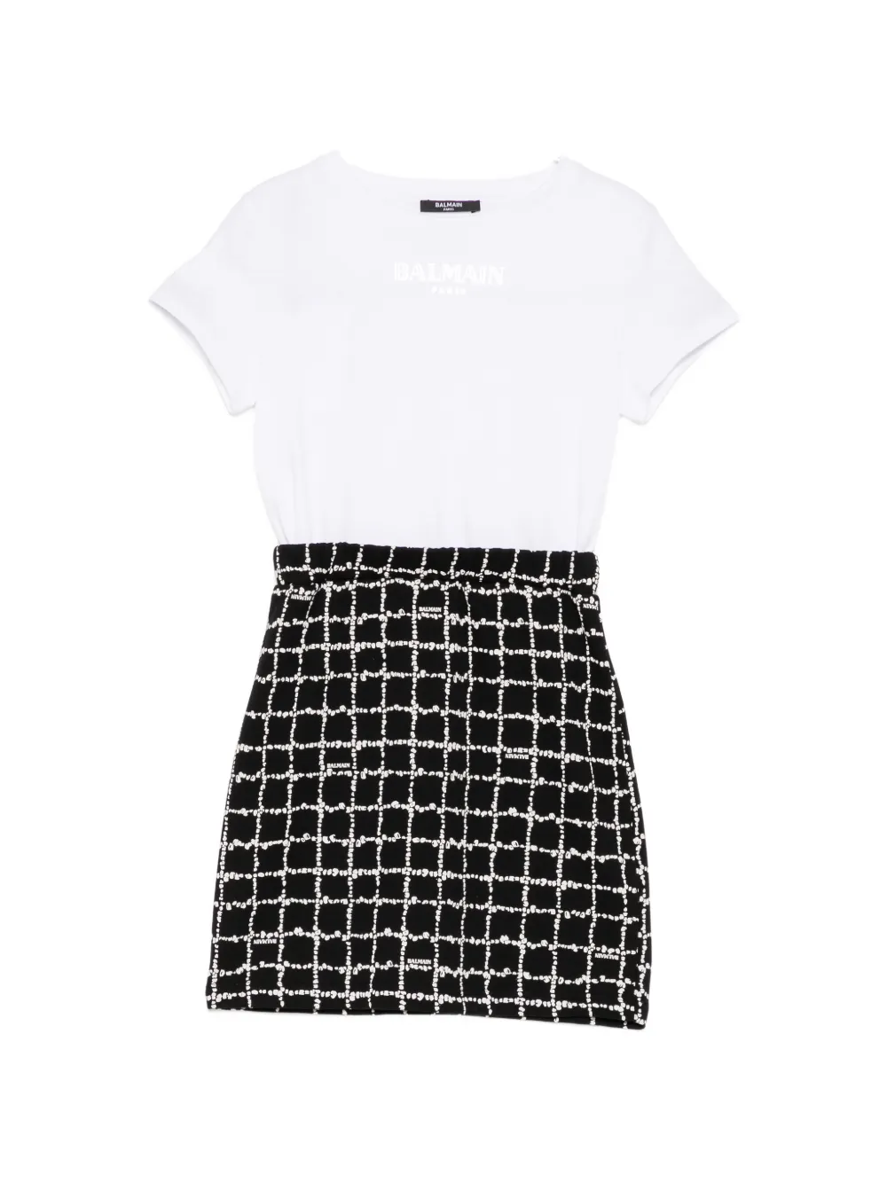 Balmain Kids check-pattern logo printed dress - Weiß