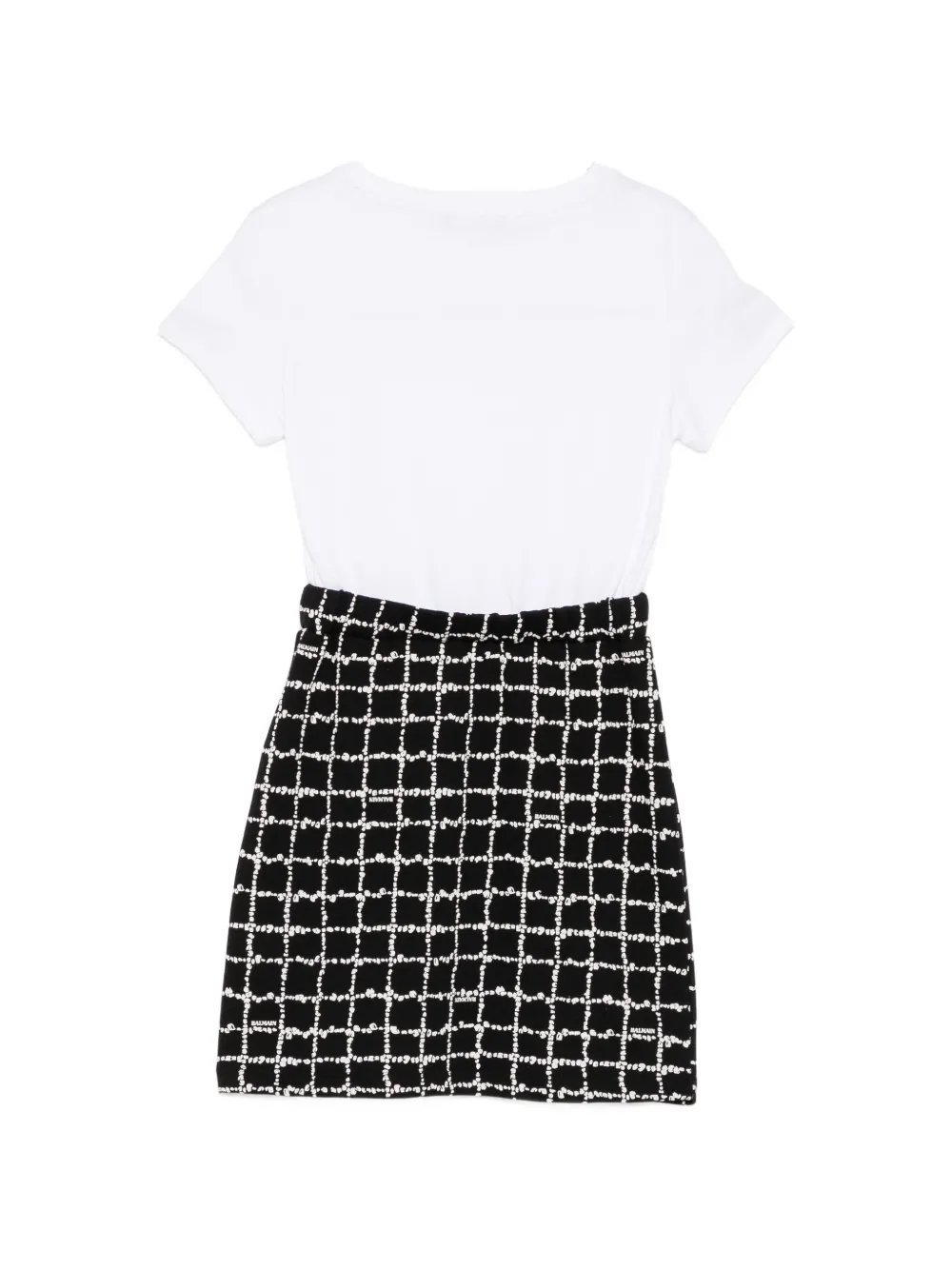 Balmain Kids Geruite jurk met logo-print Wit