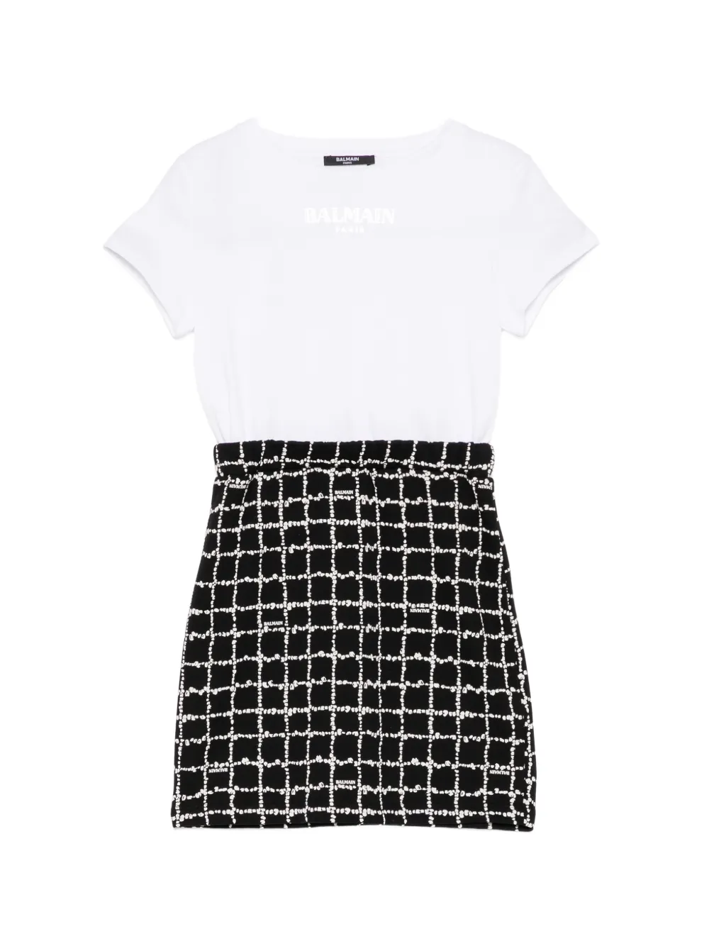 Balmain Kids robe à logo imprimé et carreaux - Blanc Balmain Kids robe à logo imprimé et carreaux - Blanc
