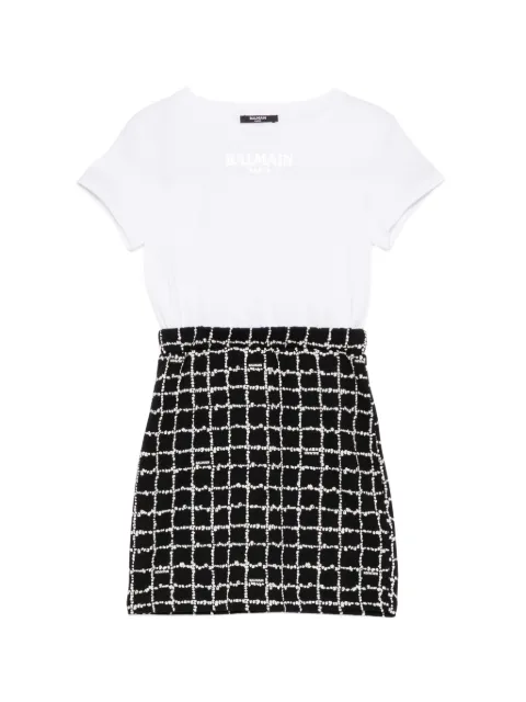 Balmain Kids check-pattern logo printed dress