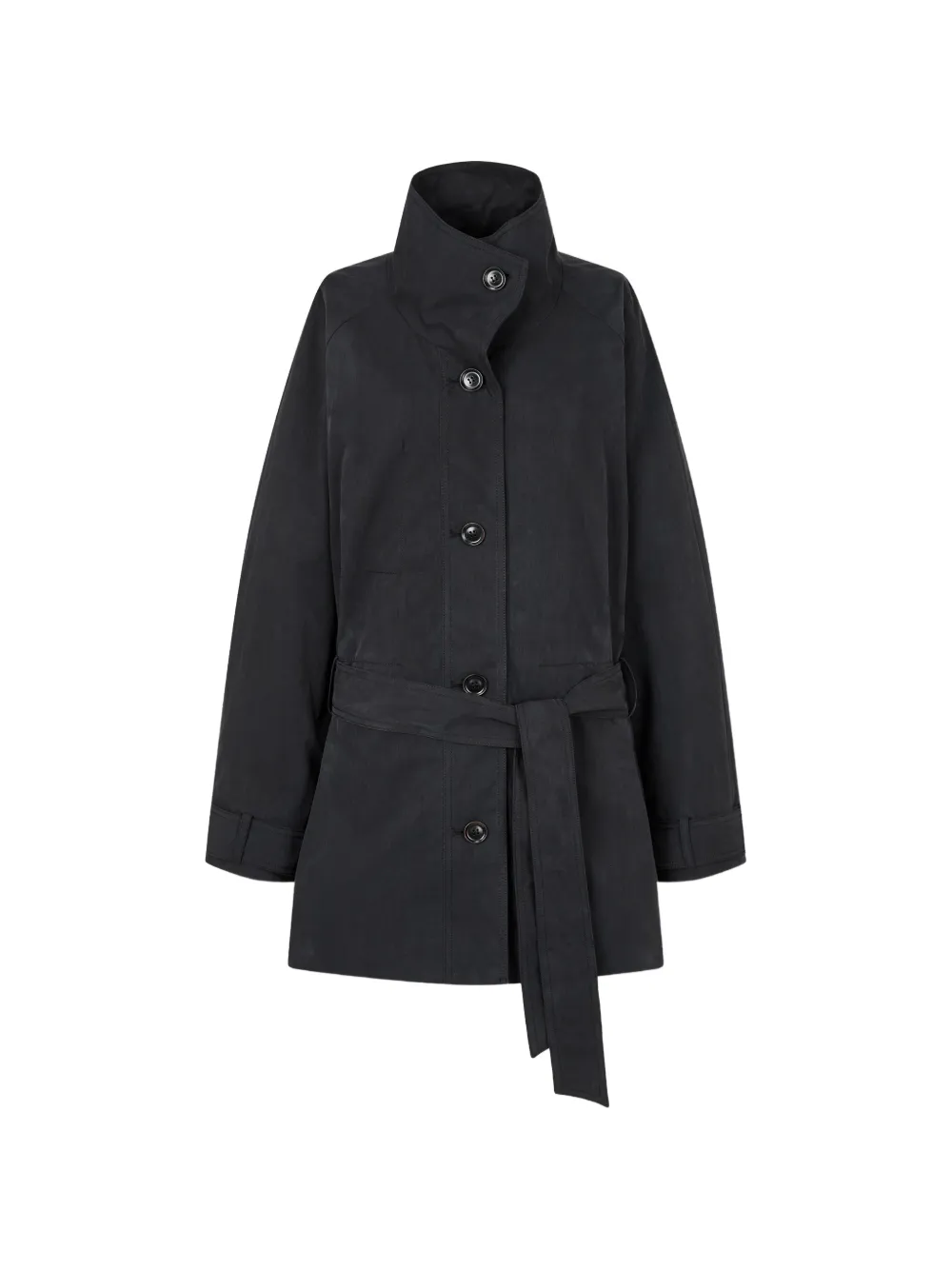 Tomboy Belted High-neck Single-breasted Coat In Black