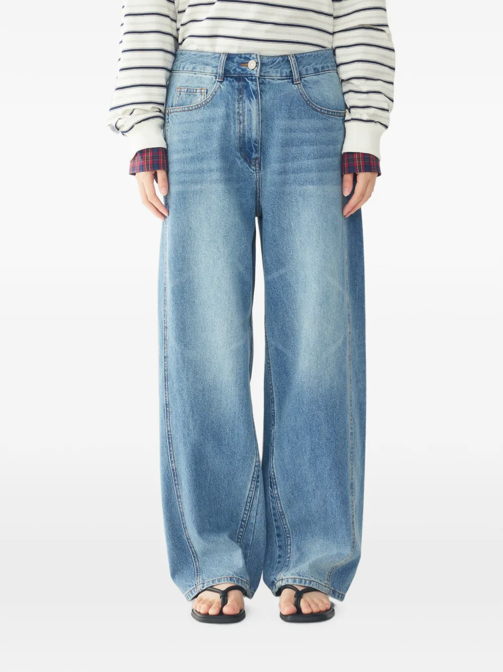 TOMBOY Jeans met toelopende pijpen en franje afwerking Blauw