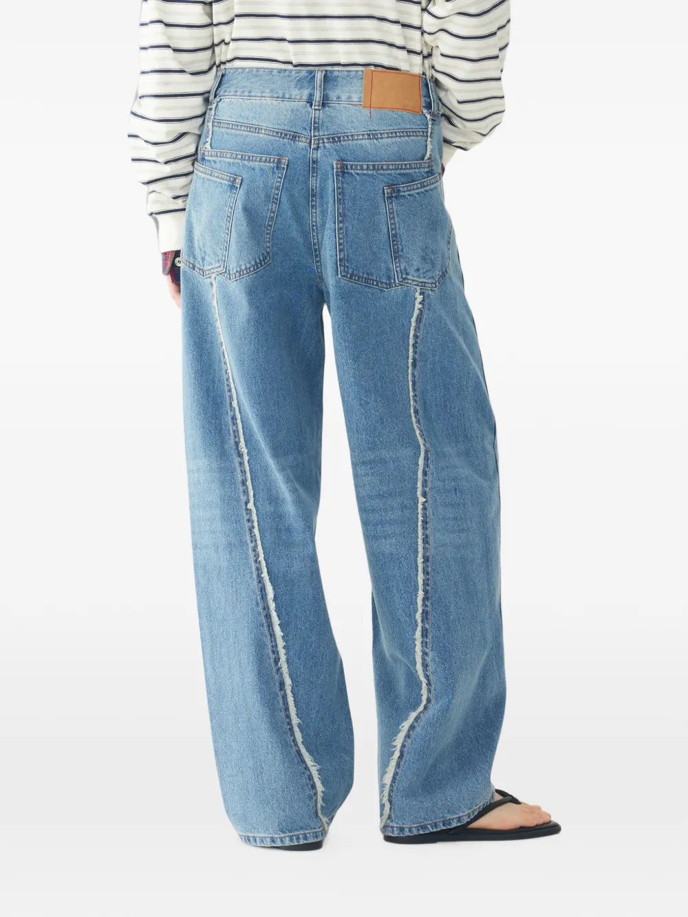 TOMBOY Jeans met toelopende pijpen en franje afwerking Blauw