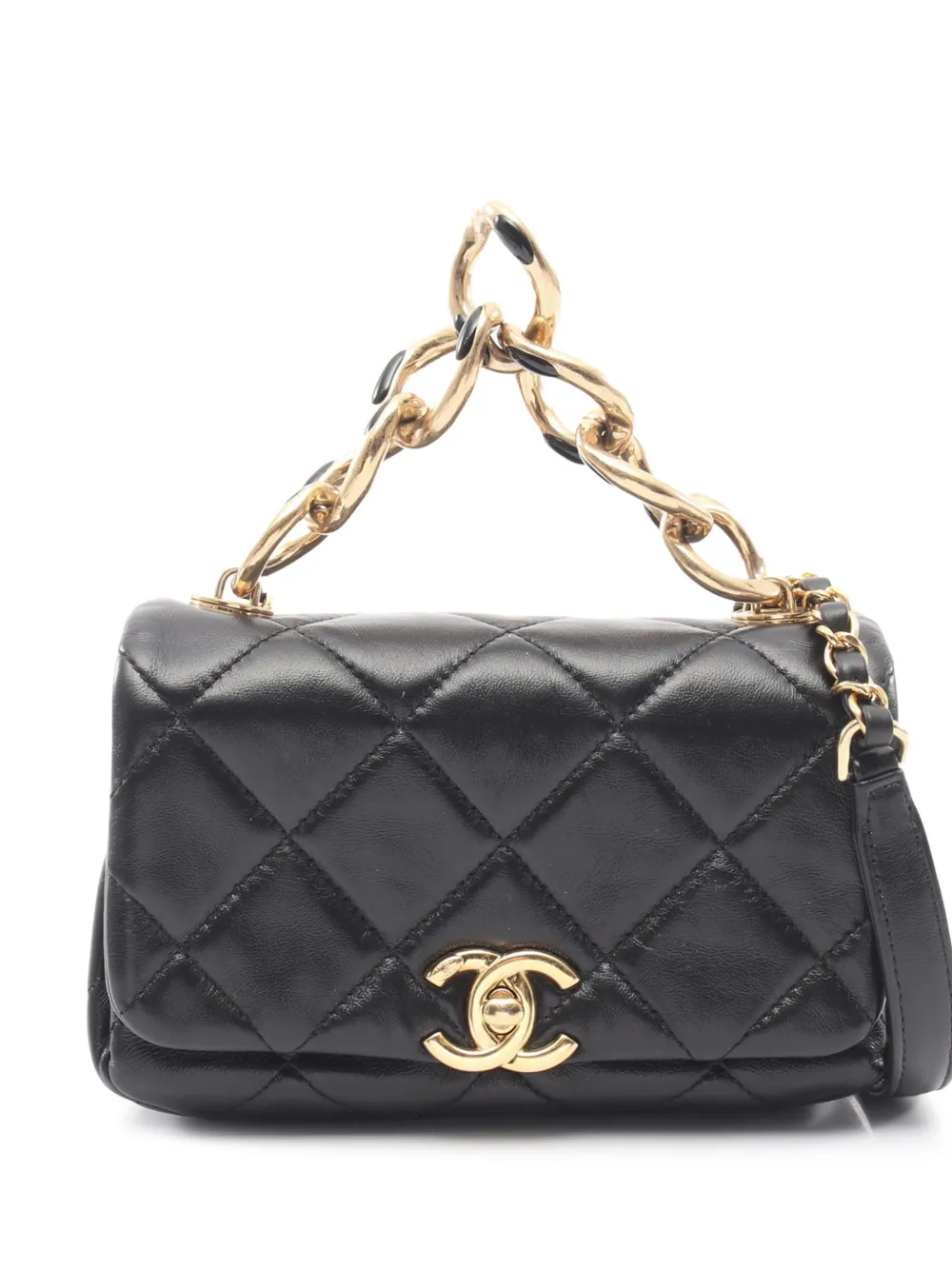 Pre-owned Chanel 2021-2026 Cc Quilted Lambskin Single Flap Satchel In Black