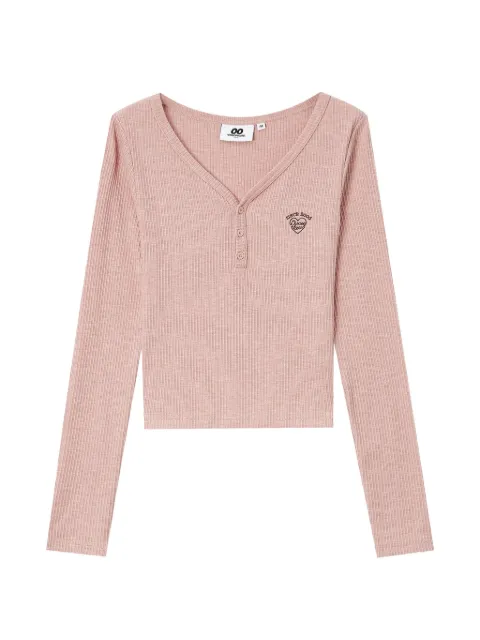 CHOCOOLATE ribbed-knit heart-motif long-sleeved cropped T-shirt