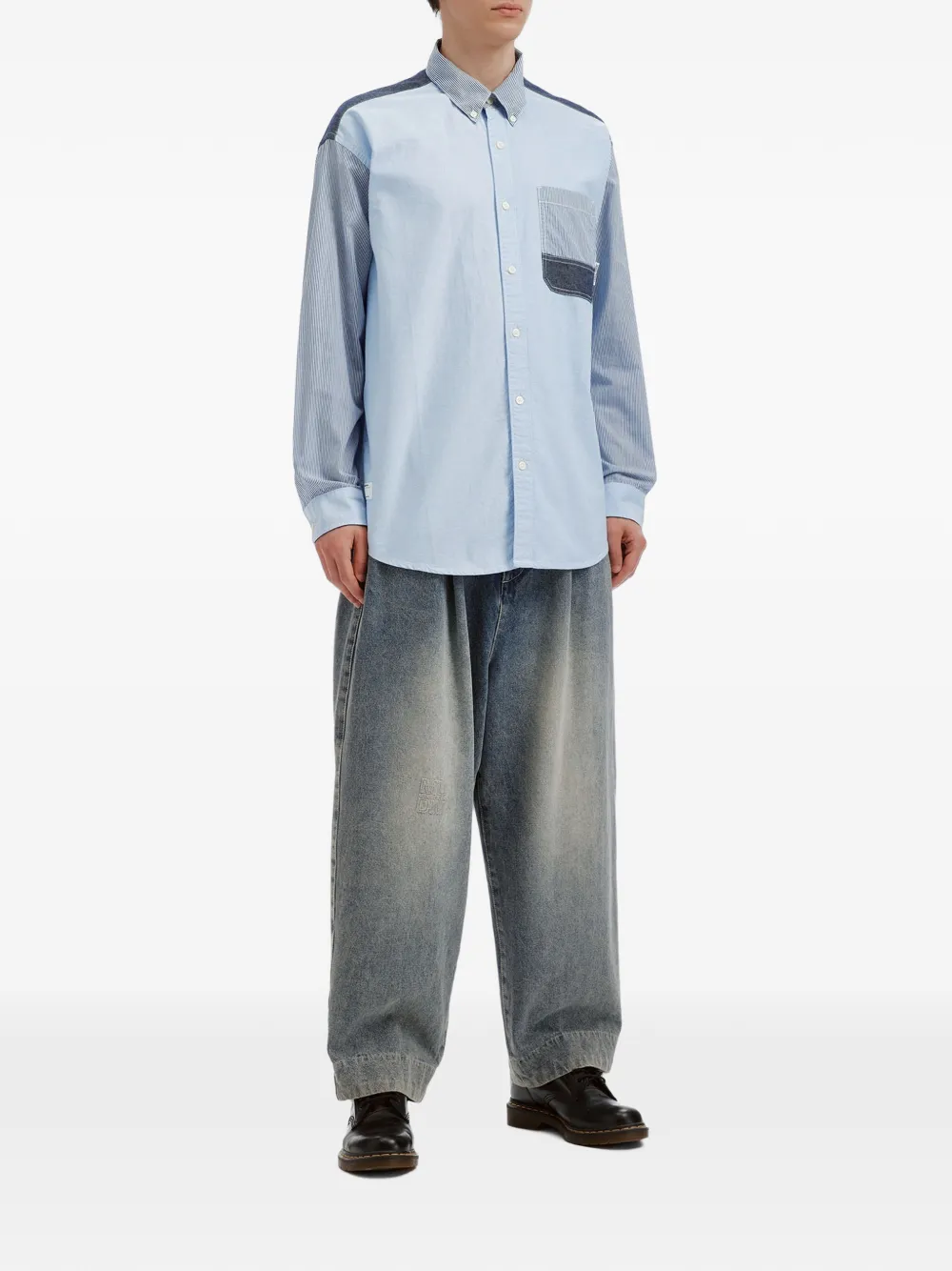 izzue Gestreept overhemd met patchwork Blauw