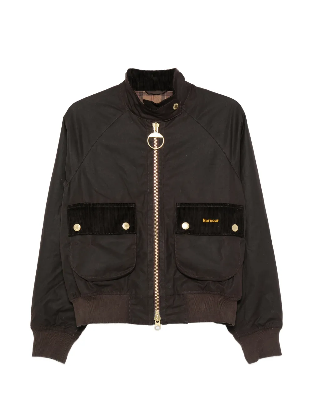 Barbour Jacke mit Cordbesatz und Taschen - Braun