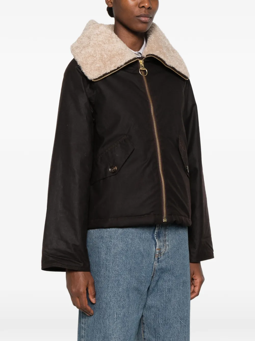 Barbour fleece-collar zip-up jacket Bruin