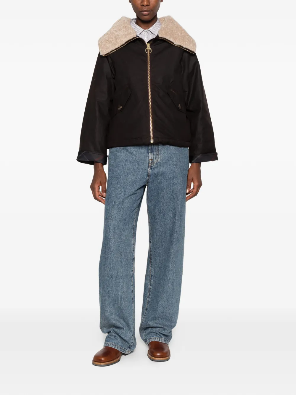 Barbour fleece-collar zip-up jacket Bruin