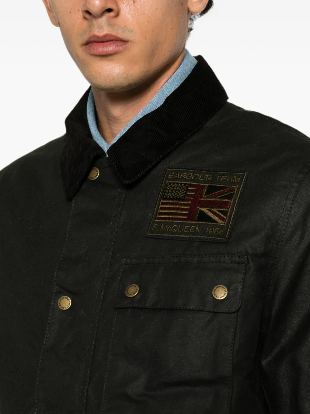 Barbour International Steve McQueen gewatteerd jack met logo-patch Groen