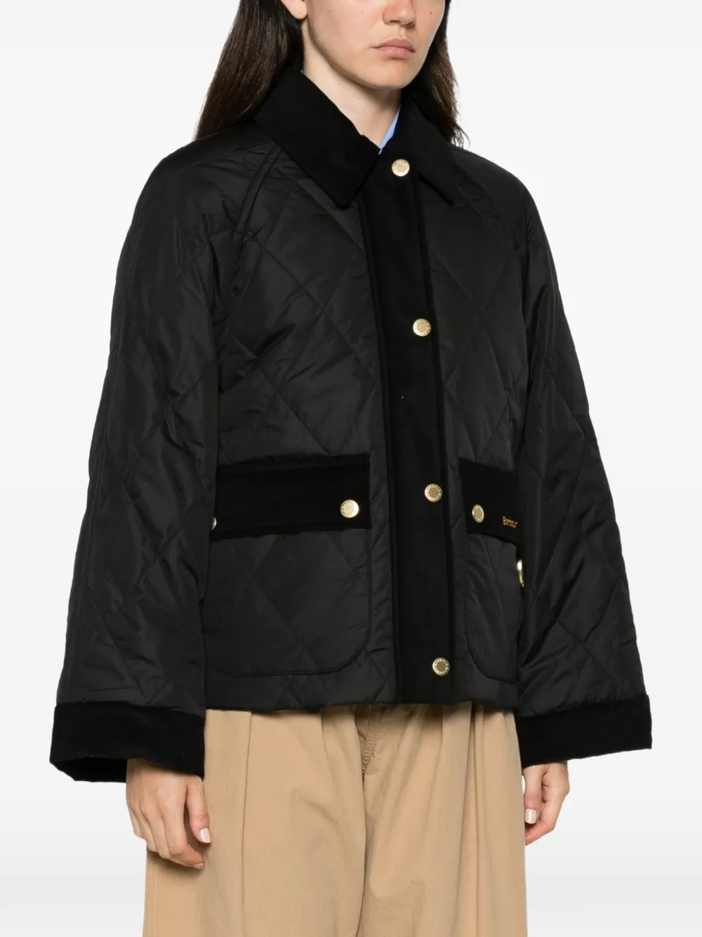 Barbour Gewatteerd jack met ribfluwelen afwerking Zwart