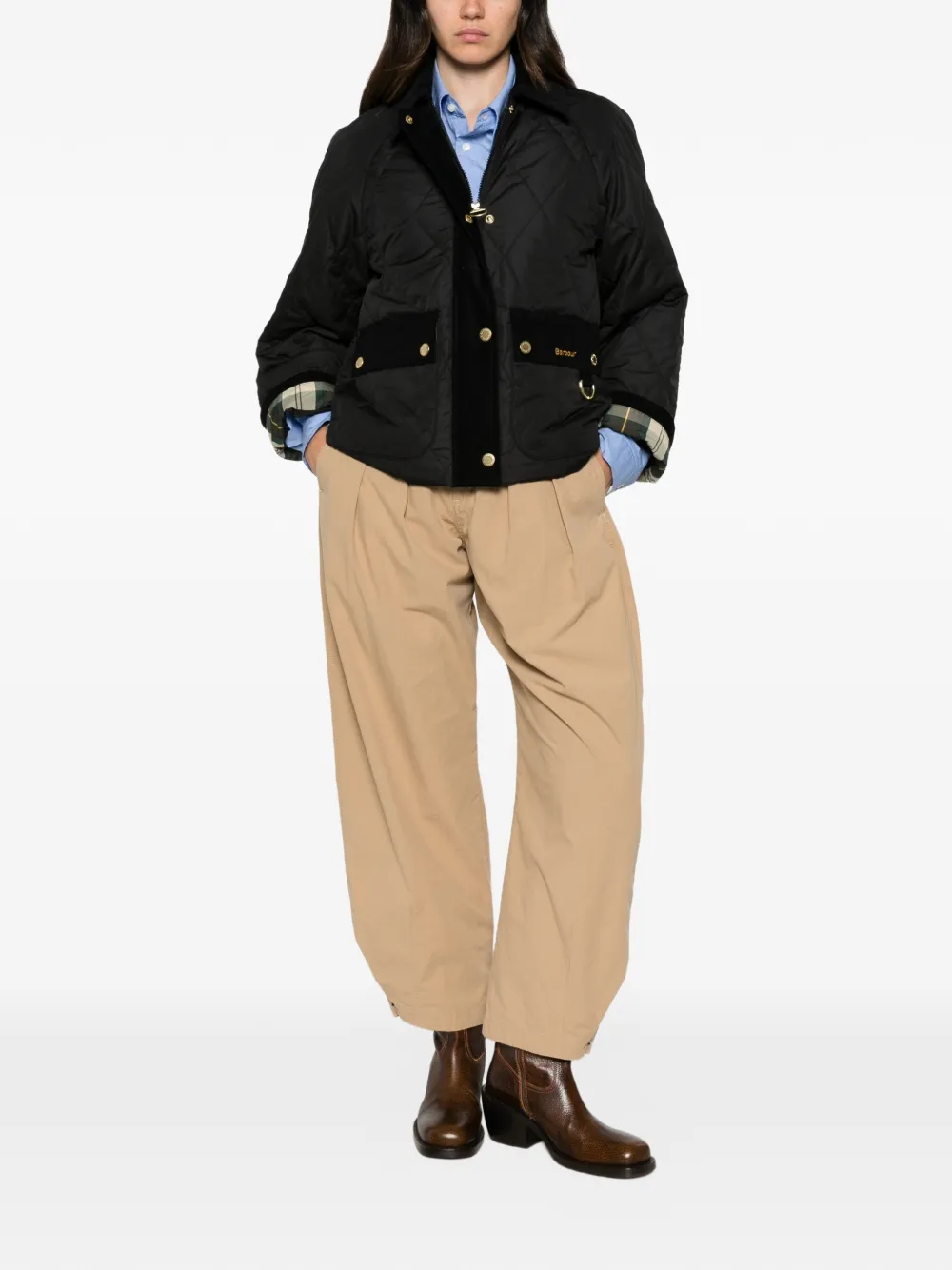 Barbour Gewatteerd jack met ribfluwelen afwerking Zwart