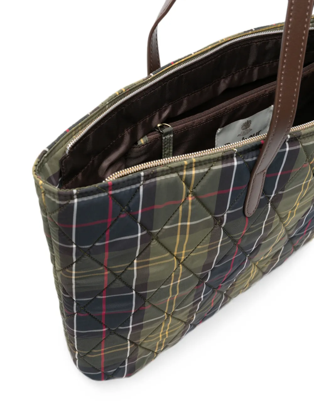 Barbour Wetherham gewatteerde shopper met tartan ruit Groen
